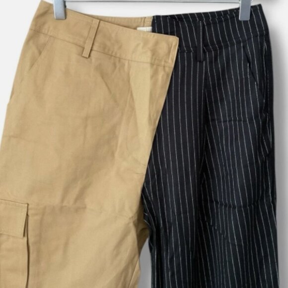 Choosy Khaki Two Tone Asymmetrical Waist Cuffed Trouser Utility Pants 4 NWT - Picture 2 of 4